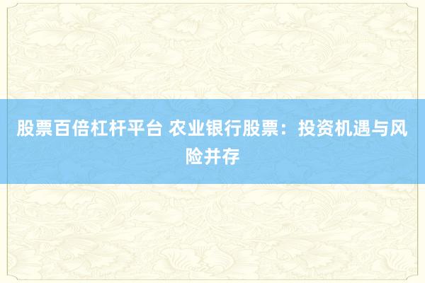 股票百倍杠杆平台 农业银行股票：投资机遇与风险并存