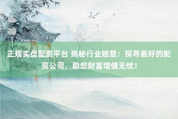 正规实盘配资平台 揭秘行业翘楚：探寻最好的配资公司，助您财富增值无忧！