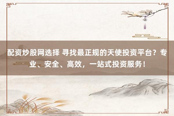 配资炒股网选择 寻找最正规的天使投资平台？专业、安全、高效，一站式投资服务！
