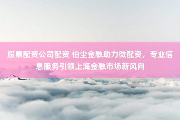 股票配资公司配资 伯尘金融助力微配资，专业信息服务引领上海金融市场新风向