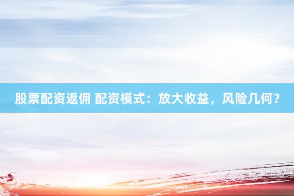 股票配资返佣 配资模式：放大收益，风险几何？