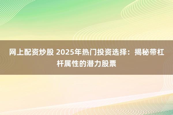 网上配资炒股 2025年热门投资选择：揭秘带杠杆属性的潜力股票