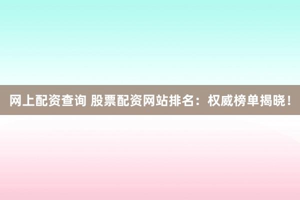 网上配资查询 股票配资网站排名:权威榜单揭晓!