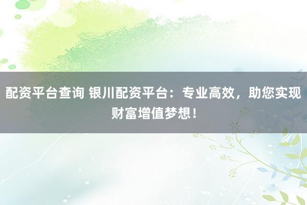 配资平台查询 银川配资平台：专业高效，助您实现财富增值梦想！