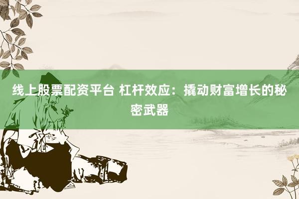 线上股票配资平台 杠杆效应:撬动财富增长的秘密武器
