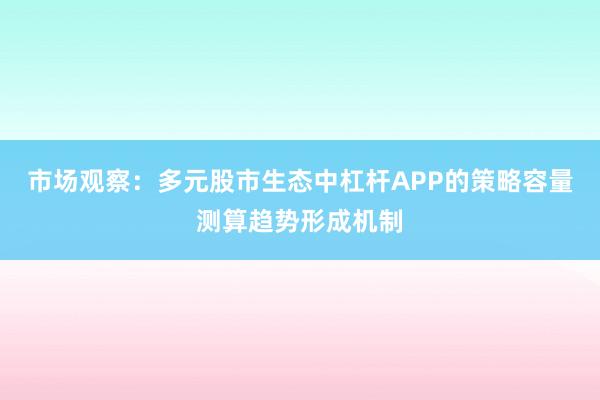 市场观察：多元股市生态中杠杆APP的策略容量测算趋势形成机制